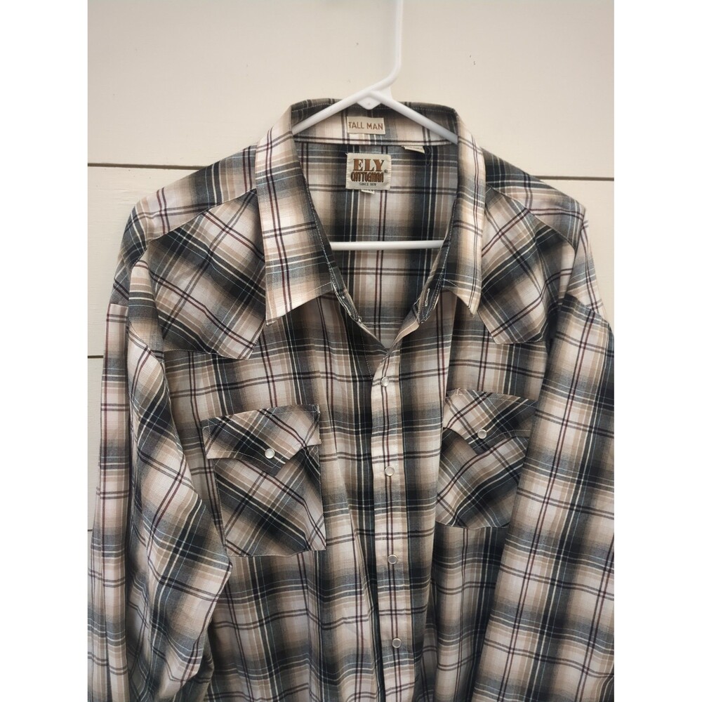 Vintage Ely cattleman 4X x pearl snap button down shirt plaid fall ranch Western
